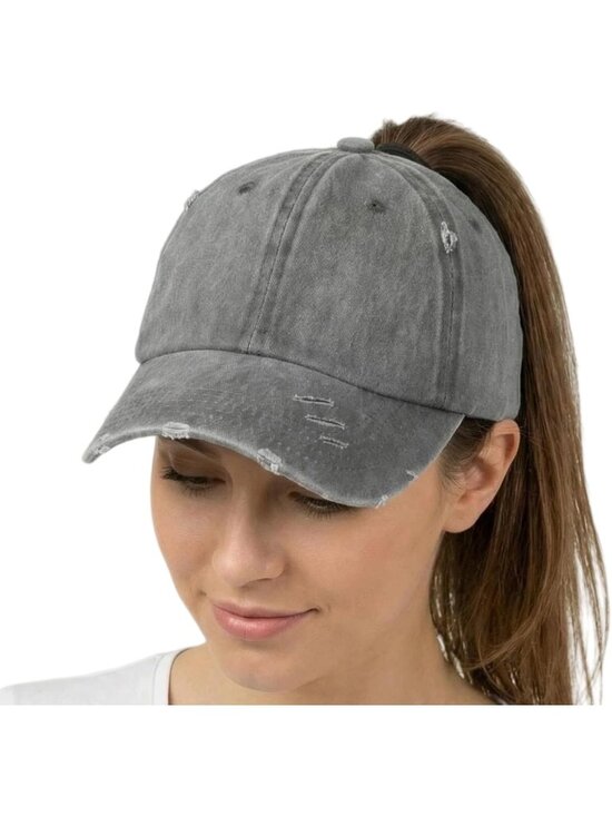 〽️Women Fabric Gray High Ponytail Baseball Cap Trucker Bad Hair Day Adjustable main image 4